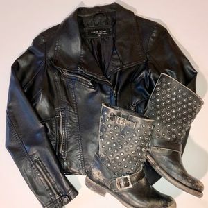 Black faux leather moto jacket by Black Rivet